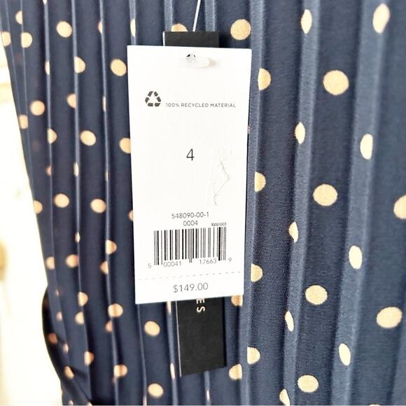 NWT Banana Republic Navy Beige Polka Dot Pleated Maxi Dress Belted Waist Size 4 - Picture 4 of 7